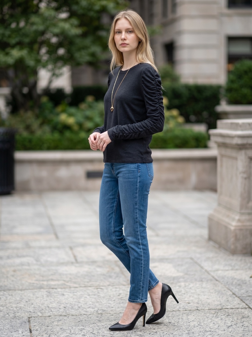 Veronica Beard | Black long sleeve ruffled top | Size Medium